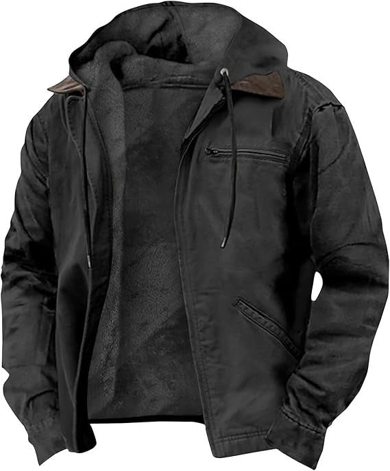 Men’s Hooded Jacket – Fleece Lined – Relaxed Fit – Water-Resistant – Zip Front Pockets