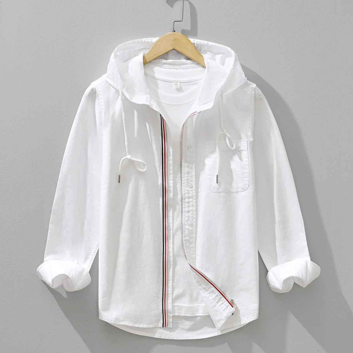 Men’s Hooded Shirt Jacket – Relaxed Fit – Lightweight Cotton – Full Zip with Chest Pocket