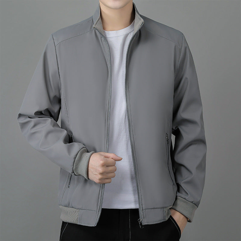Men’s Jacket – Structured Fit – Standing Collar – Zipper Closure – Ribbed Waistband