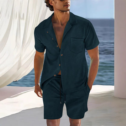 Men’s Shirt and Shorts Set – Cuban Collar – Relaxed Fit – Lightweight Breathable Fabric