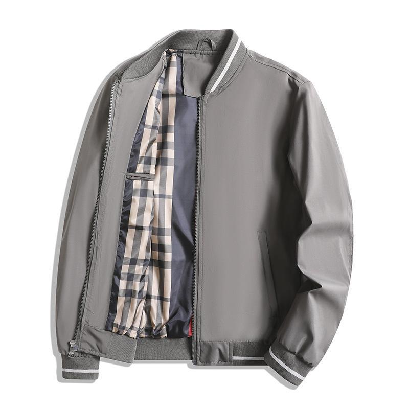 Men’s Casual Jacket – Relaxed Fit – Ribbed Collar & Cuffs – Zipper Front – Check Lining