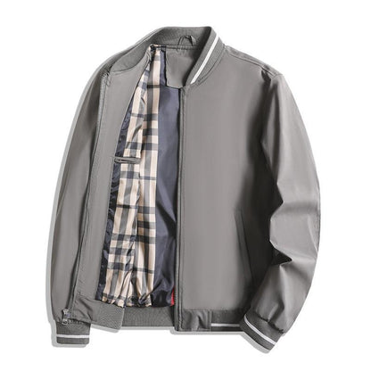 Men’s Casual Jacket – Relaxed Fit – Ribbed Collar & Cuffs – Zipper Front – Check Lining