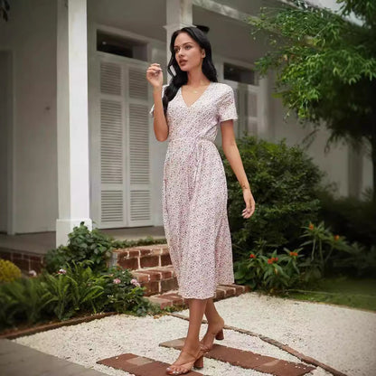 Women’s Midi Dress – V-Neck – Floral Print – Relaxed Fit – Breathable Blend Fabric