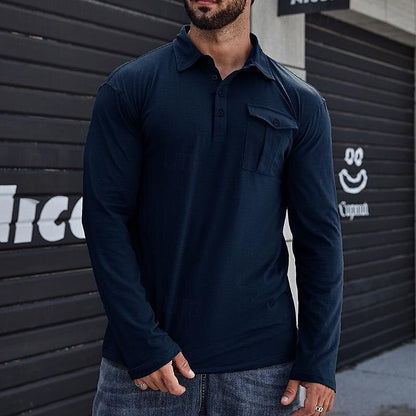 Men’s Henley Polo Shirt – Cotton – Regular Fit – Stand Collar – Chest Pocket