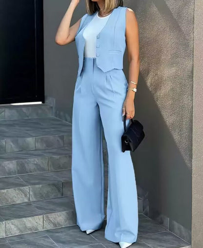 Women’s Two-Piece Set – Structured Fit – Cropped Vest – Button Front – Formal Style