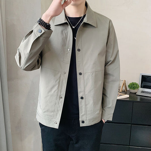 Men’s Casual Jacket – Relaxed Fit – Breathable Blend – Snap Button Front – Turn-Down Collar