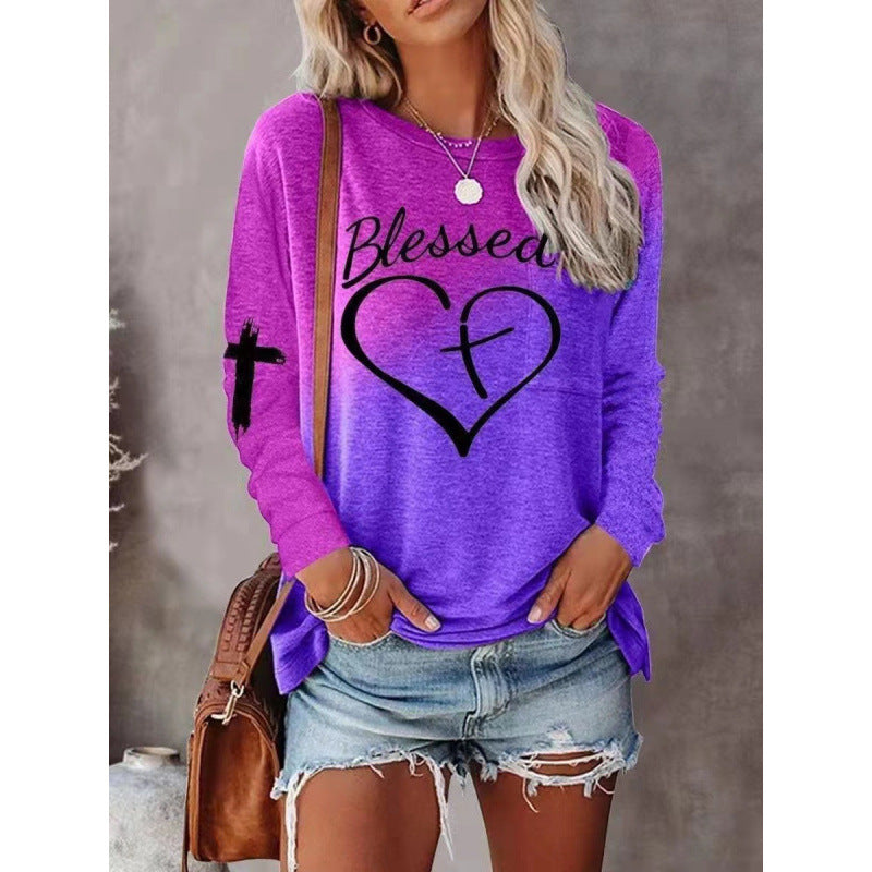 Women’s Long Sleeve Shirt – Relaxed Fit – Cotton Blend – Graphic Print – Casual Wear