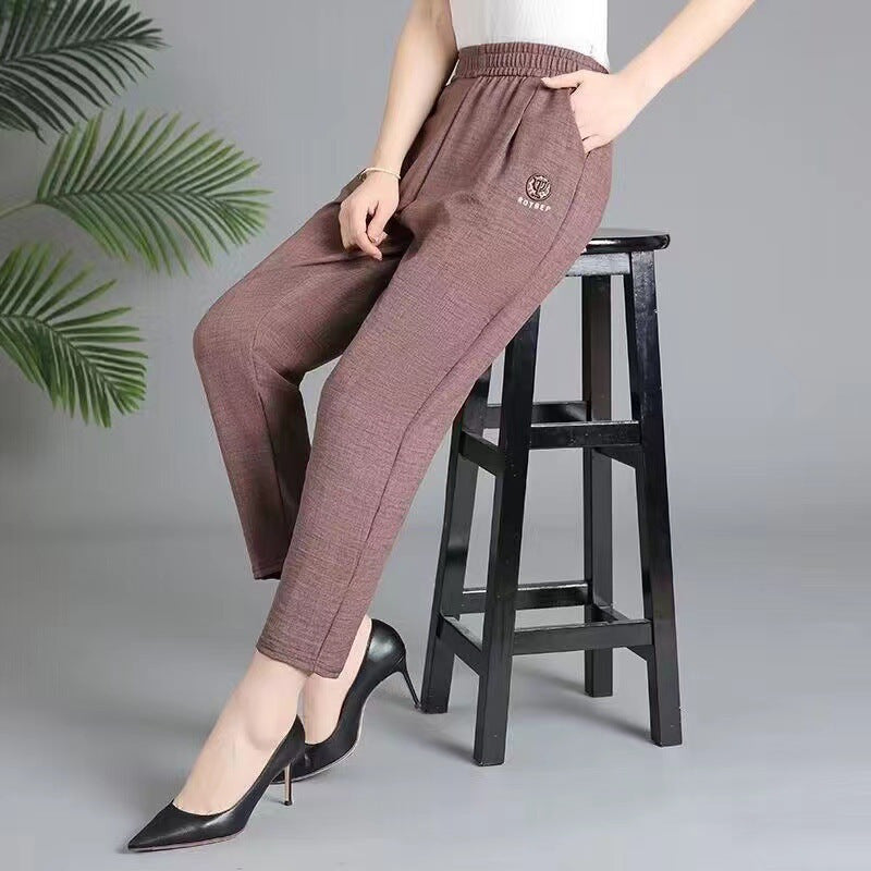 Women’s Tapered Pants – Relaxed Fit – Lightweight Cotton – Elastic High Waist – Full Length
