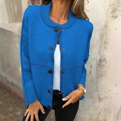 Women’s Sweater Jacket – Soft Knit – Relaxed Fit – Button Front – Round Neck – Pockets