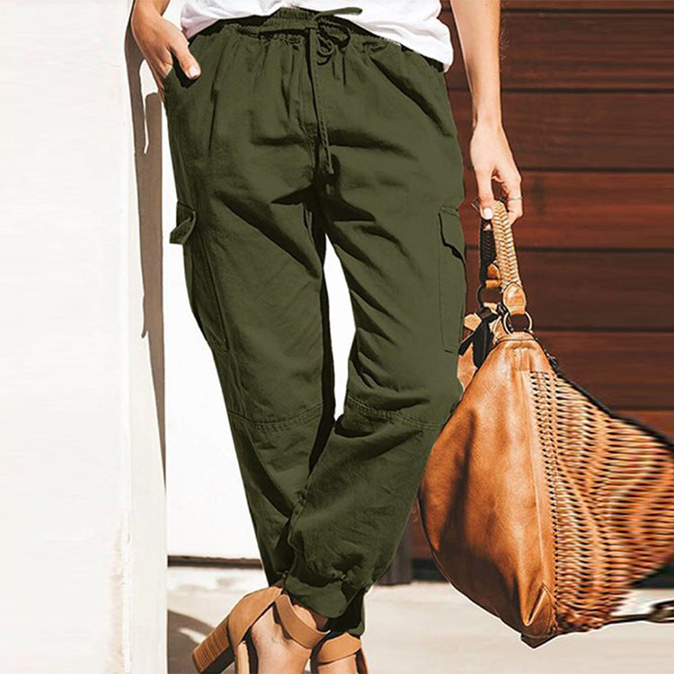 Women’s Cargo Pants – Relaxed Fit – Tapered Leg – Cotton Blend – Drawstring Waist – Utility Pockets