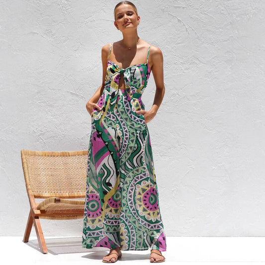 Women’s Jumpsuit – Wide Leg – Spaghetti Strap – Front Tie – Breathable Cotton Feel
