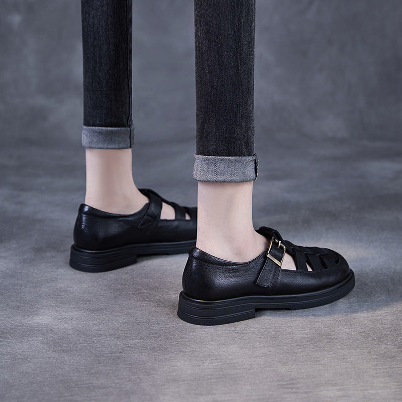 Women’s Roman Sandals – Flat Comfort Fit – Cut-Out Detail – Buckle Strap Closure