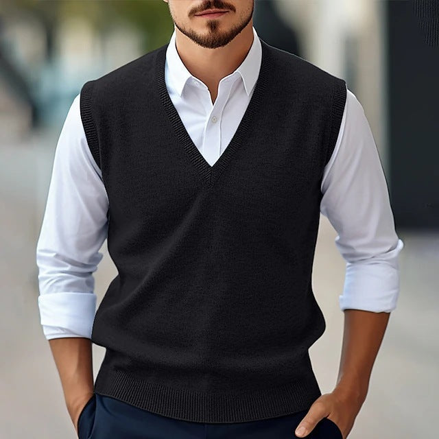 Men’s Sweater Vest – Classic Fit – Lightweight Knit – V-Neck – Ribbed Trim