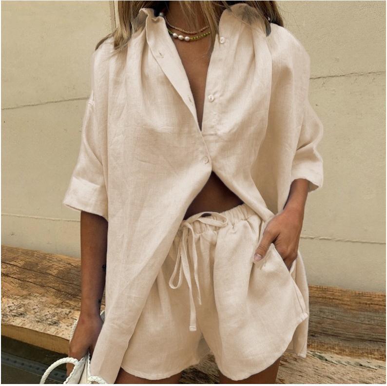 Women’s Shirt and Shorts Set – Relaxed Oversized Fit – Breathable Blend – Casual Style
