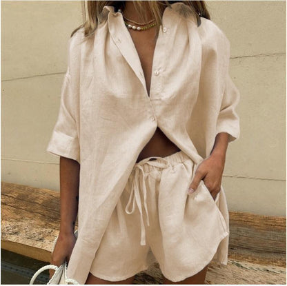 Women’s Shirt and Shorts Set – Relaxed Oversized Fit – Breathable Blend – Casual Style