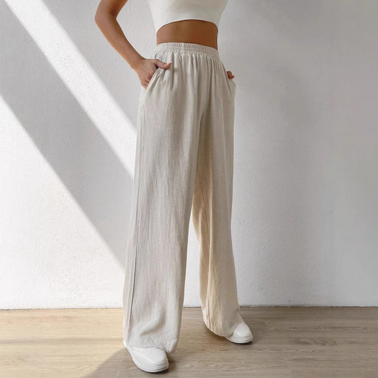 Women’s Wide-Leg Pants – Breathable Cotton – Mid Rise – Relaxed Fit – Elastic Waistband