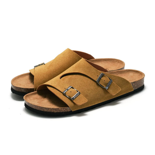 Women’s Cork Sandals – Suede Upper – Adjustable Buckle Straps – Slip-On Flat Comfort