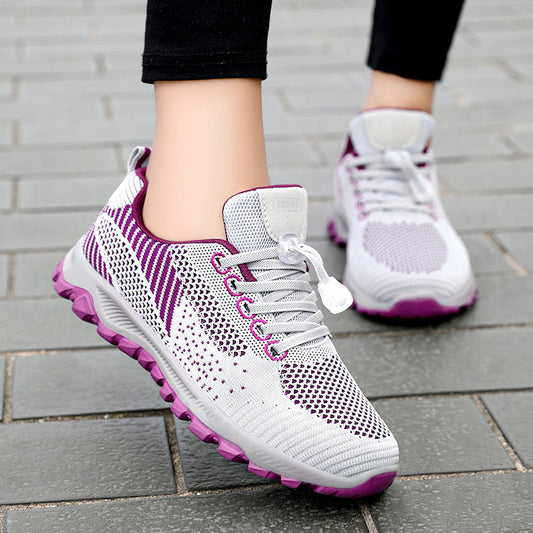 Women's Athletic Sneakers – Knit Mesh – Lightweight – Lace-Up – Low Top – Breathable