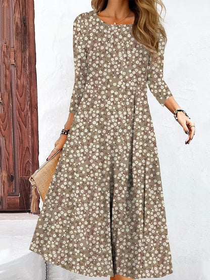 Women’s Midi Dress – Floral Pattern – Cotton – Relaxed Fit – 3/4 Sleeve