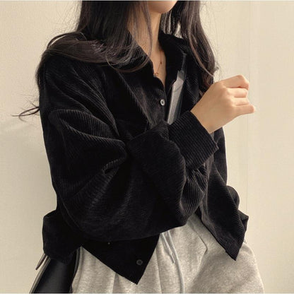 Women’s Shirt Jacket – Oversized Fit – Corduroy Texture – Button Down – Casual Layer