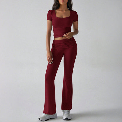 Women’s Two-Piece Set – Slim Fit Crop Top & Flared Pants – Stretch Breathable Fabric