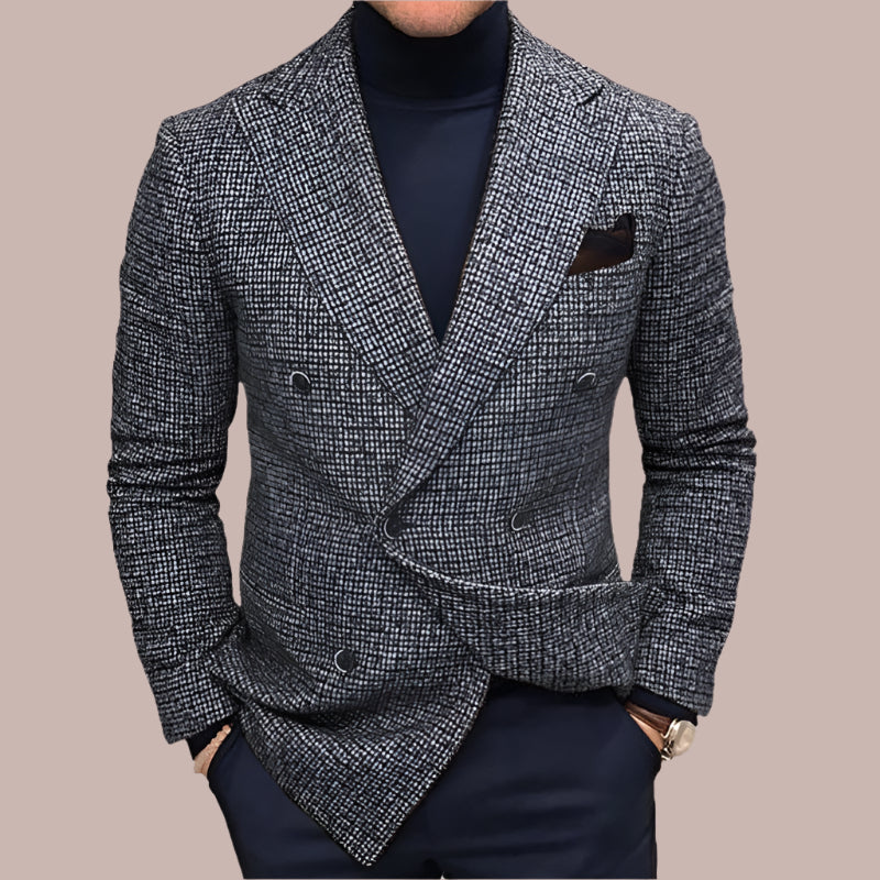 Men’s Blazer – Tailored Fit – Double-Breasted – Textured Finish – Peak Lapel Formal Wear