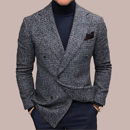 Men’s Blazer – Tailored Fit – Double-Breasted – Textured Finish – Peak Lapel Formal Wear