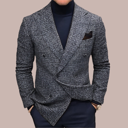 Men’s Blazer – Tailored Fit – Double-Breasted – Textured Finish – Peak Lapel Formal Wear