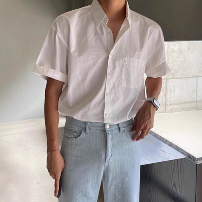 Men’s Button-Down Shirt – Lightweight Cotton – Relaxed Fit – Short Sleeve Casual Wear