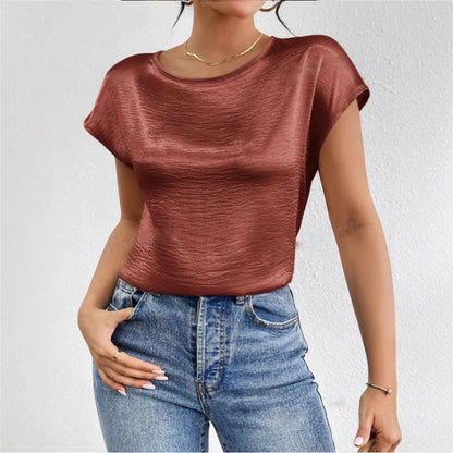 Women’s Short Sleeve Shirt – Relaxed Fit – Luxury Fabric – Shimmering Finish