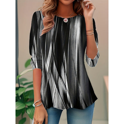 Women’s Blouse – Relaxed Fit – Abstract Print – Cotton – 3/4 Sleeve