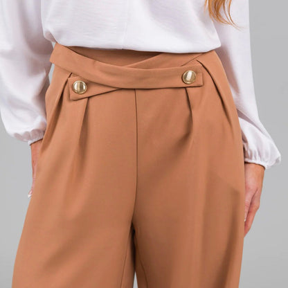 Women’s Wide-Leg Trousers – High Waist – Button Detail – Relaxed Fit – Full Length