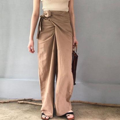 Women’s Wide-Leg Pants – High Waist – Tie Waistband – Lightweight Cotton – Full Length