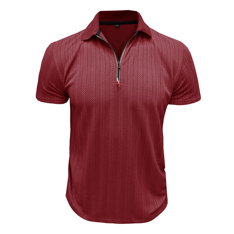 Men’s Polo Shirt – Ribbed Knit – Zipper Neck – High Collar – Standard Fit – Short Sleeve