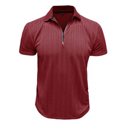 Men’s Polo Shirt – Ribbed Knit – Zipper Neck – High Collar – Standard Fit – Short Sleeve