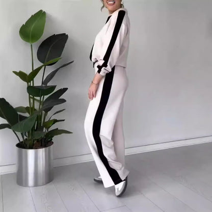 Women’s Two-Piece Set – Zip Collar Top & Wide-Leg Pants – Relaxed Fit Casual Wear