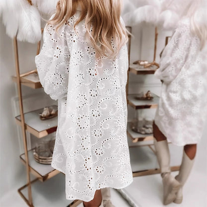 Women’s Blouse – Relaxed Fit – Cotton Blend – Button-Down – Cut-Out Pattern