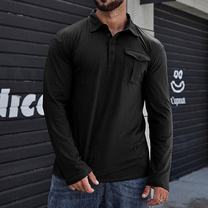 Men’s Henley Polo Shirt – Cotton – Regular Fit – Stand Collar – Chest Pocket