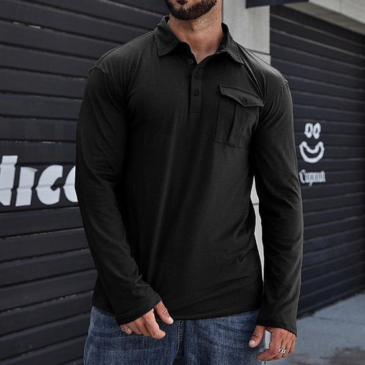 Men’s Henley Polo Shirt – Cotton – Regular Fit – Stand Collar – Chest Pocket