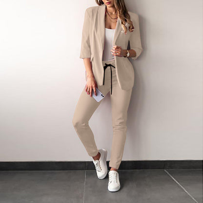 Women’s Two-Piece Set – Tailored Blazer – Slim Fit Pants – Stretch Fabric