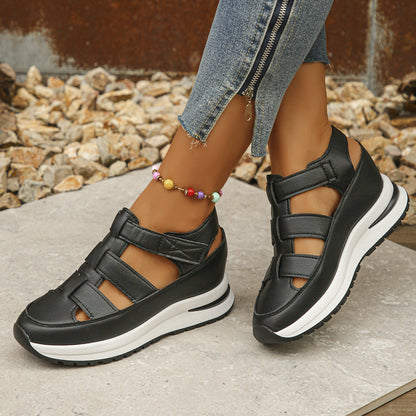 Women’s Wedge Sandals – Closed Toe – Cut-Out Straps – Platform Sole – Adjustable Fit