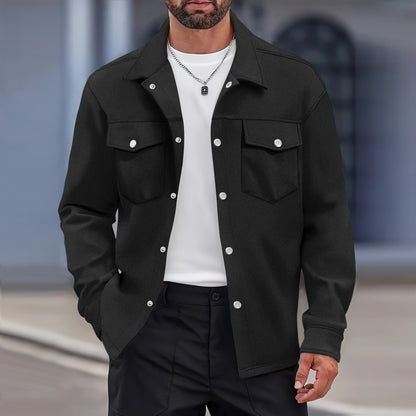 Men’s Transitional Jacket – Wool Texture – Modern Fit – Button Front – Chest Pockets