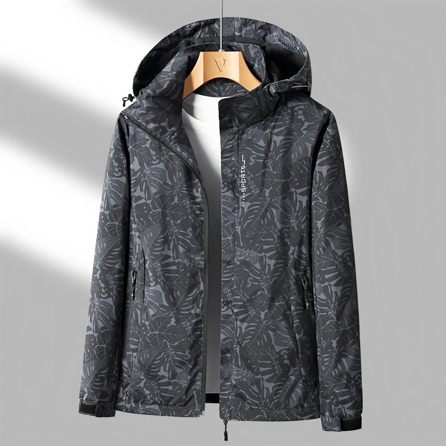 Women’s Waterproof Jacket – Standard Fit – Wind-Resistant – Adjustable Hood – Zipper Pockets