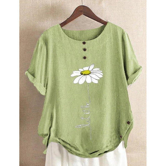 Women’s T-Shirt – Relaxed Fit – Embroidered Front – Rolled Sleeves – Soft Knit