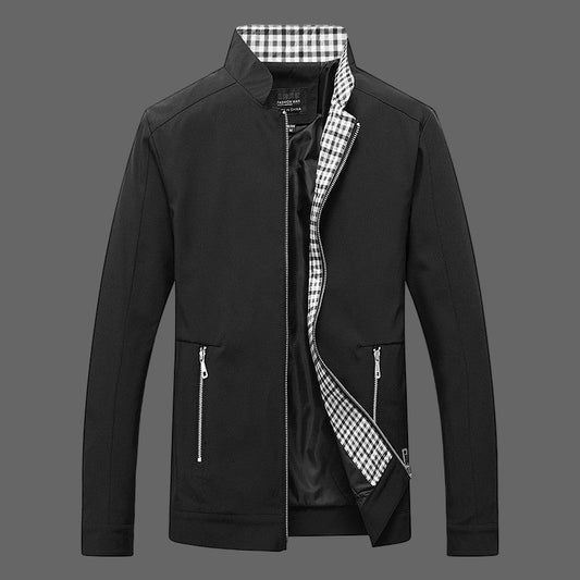 Men’s Jacket – Loose Fit – Stand Collar – Full Zip – Cotton Blend Lining – Zipper Pockets