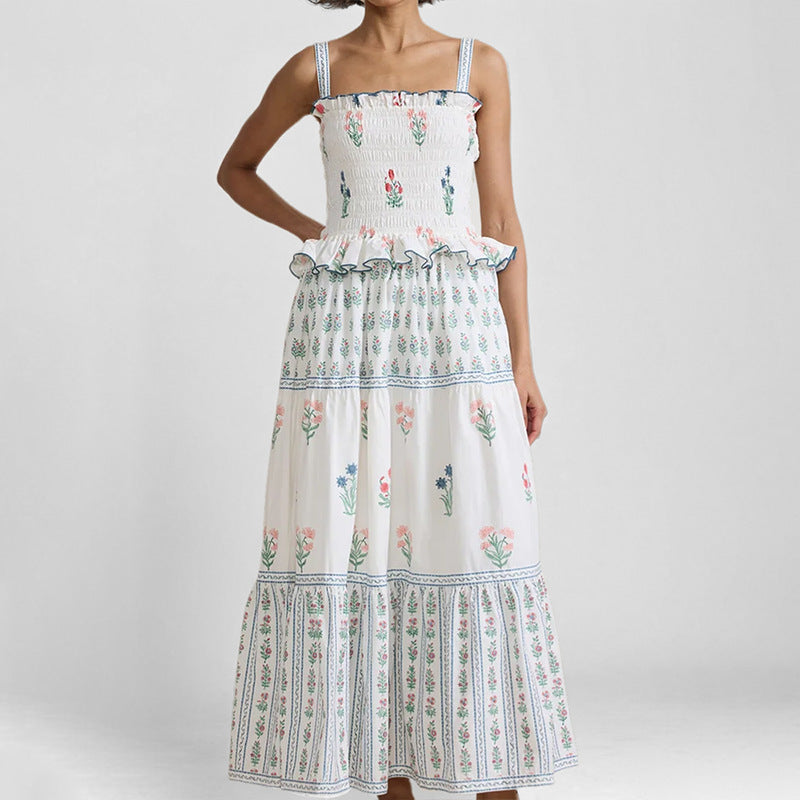 Women’s Sundress – Shirred Bodice – Tiered A-Line Skirt – Spaghetti Straps – Midi Length