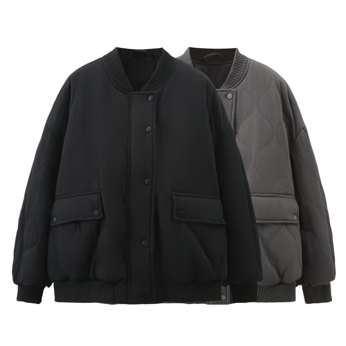 Women’s Bomber Jacket – Quilted Cotton – Oversized Fit – Ribbed Trim Zip Casual Wear
