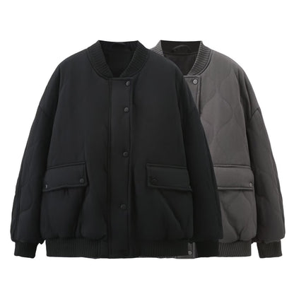 Women’s Bomber Jacket – Quilted Cotton – Oversized Fit – Ribbed Trim Zip Casual Wear