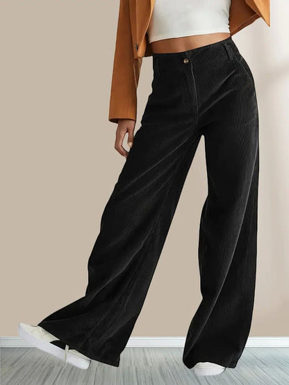 Women’s Straight-Leg Pants – Corduroy – High Waist – Casual Fit – Full Length