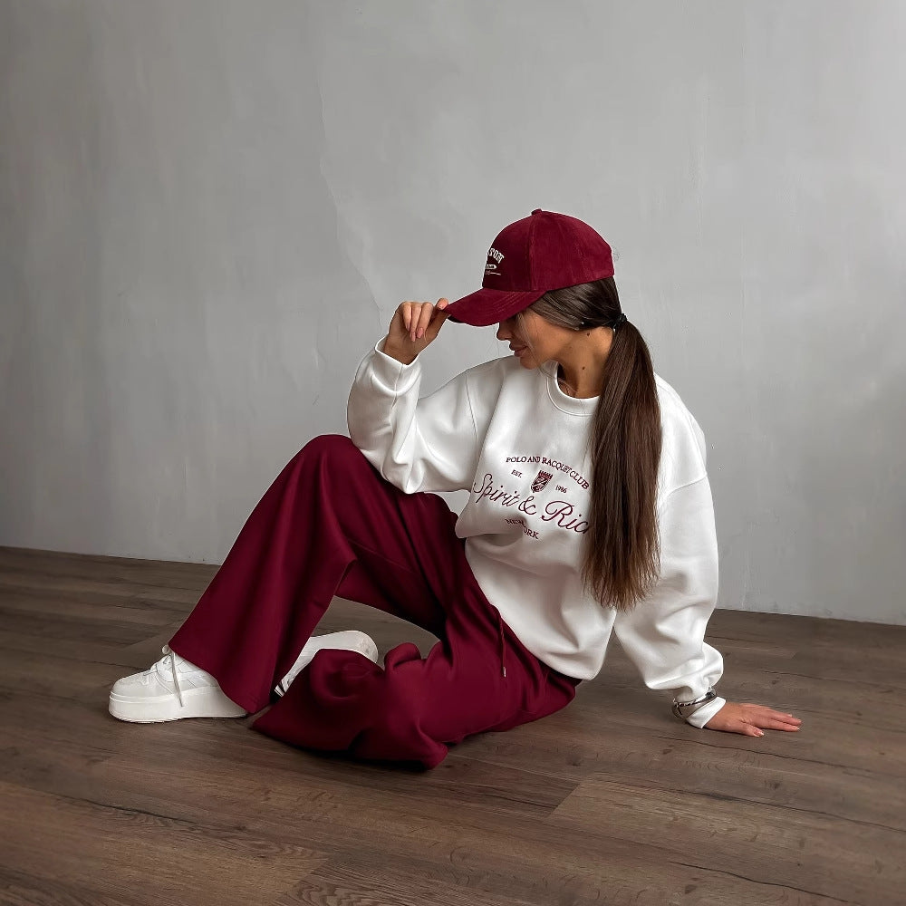 Women’s Pullover Sweatshirt – Oversized Fit – Cotton Blend – Embroidered Logo